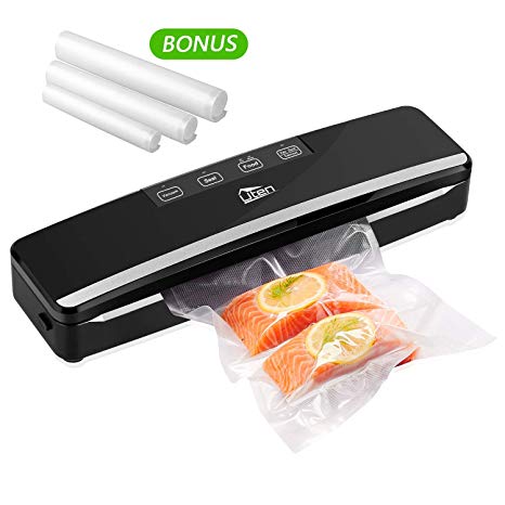 Uten Vacuum Sealer Machine, Automatic Food Sealer for Preservation with Air Suction Hose, Compact Design, Dry Moist Food Modes, Safety Certified, Led Indicator Lights - Black