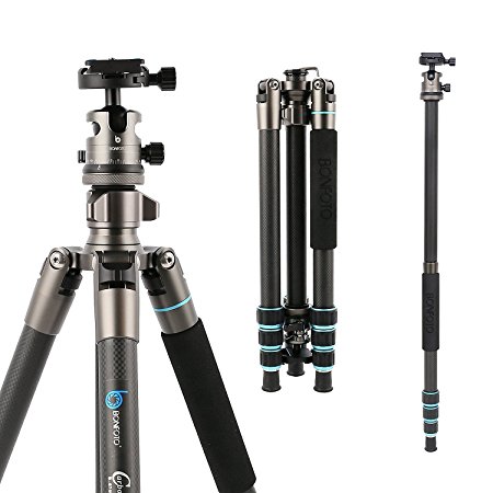 Bonfoto B674C Traveler Carbon Fiber Tripod with 360 Degree Ball Head and 1/4" Quick Release Plate for DSLR Camera and Camcorders 57.7"