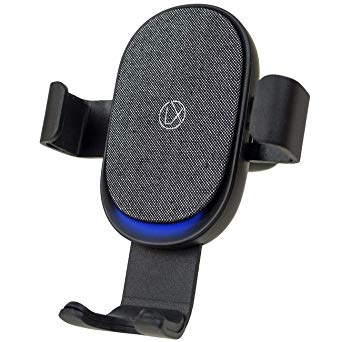 LXORY Qi Wireless Car Charger - Air Vent Fan Blade Fast Charging Phone Mount - Auto Clamping Gravity Lock Holder for All Qi Ready Phones - Adjustable Clip and Cable Included