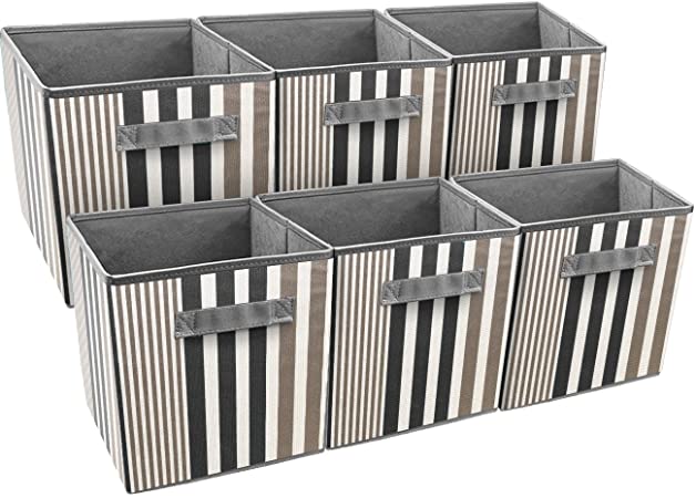 Sorbus Foldable Storage Cube Basket Bin, Vertical Stripe Line Pattern (6 Pack, Black)