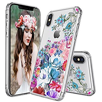 iPhone X Case, iPhone 10 Case, MOSNOVO Floral Flower Garden Pattern Printed Clear Design Transparent Plastic Hard Back Case with TPU Bumper Protective Case Cover for iPhone X / iPhone 10