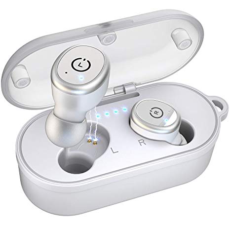 TOZO T10 Bluetooth 5.0 Wireless Earbuds with Wireless Charging Case IPX8 Waterproof TWS Stereo Headphones in-Ear Built-in Mic Headset Premium Sound with Deep Bass for Sport White