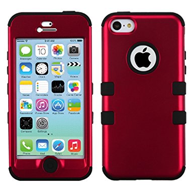 MYBAT Titanium TUFF Hybrid Phone Protector Cover for iPhone 5C - Retail Packaging - Red/Black