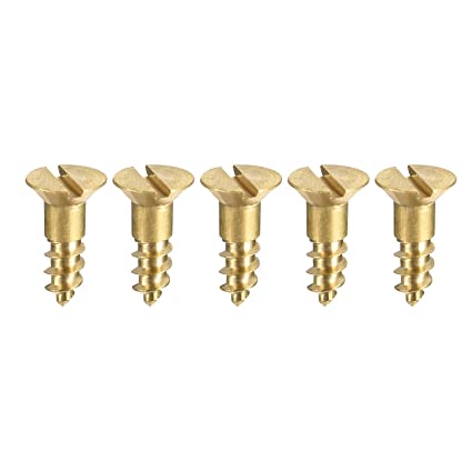 uxcell Wood Screws M3.5 x 12mm Slotted Flat Head Brass Self-Tapping Screw 100 Pcs