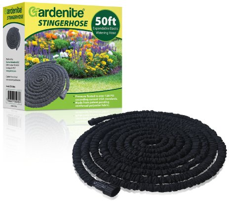Stingerhose - 50ft Expanding Elastic Garden Watering Hose Made From Triple Layer Expandable Rubber