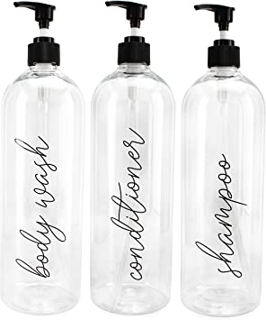 Cornucopia Shower Pump Bottles (Set of 3); 32oz Pump Dispensers for Shampoo, Conditioner, and Body Wash