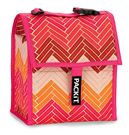 PackIt Freezable Lunch Bag with Zip Closure, Chevron Pink