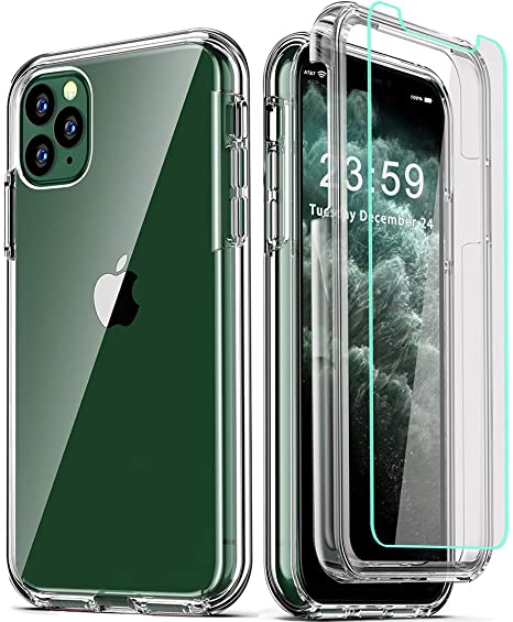 COOLQO Compatible for iPhone 11 Pro Case 5.8 Inch, with [2 x Tempered Glass Screen Protector] Clear 360 Full Body Coverage Silicone [Military Protective] Shockproof iPhone 11 Pro Cases Phone Cover