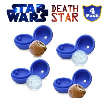4 Pack uHome Silicone Mold Ice Cube Tray Ball Whiskey Baking Chocolate Soap for Star Wars Lovers or Party Theme