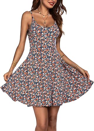 ACEVOG Women's 2024 Summer Dress Adjustable Spaghetti Strap Boho Floral Fit & Flare Beach Sundress