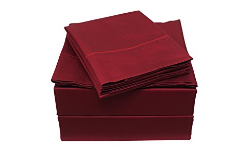 800 Thread Count 100% Long Staple Egyptian Cotton Sheet Set, Queen Sheets, Luxury Bedding, Queen 4 Piece Set, Smooth Satin Weave,Burgandy, by Audley Home