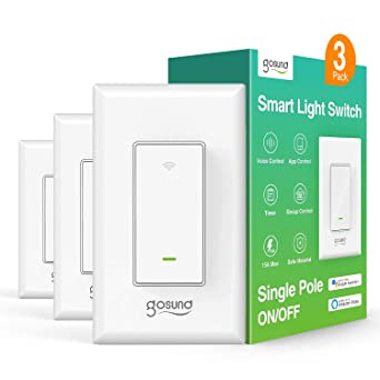 Smart Light Switch, in-Wall WiFi Smart Switch That Compatible with Alexa and Google Home, No Hub Required, Neutral Wire Needed, Single-Pole 15A, Etl and Fcc Listed,3 Pack White