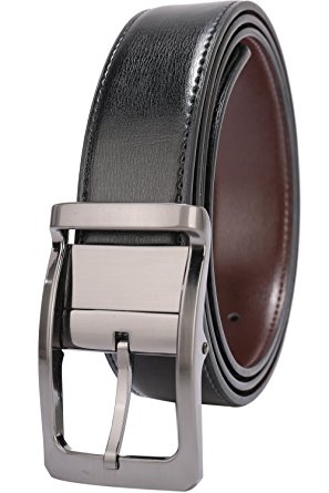 Beltox Fine Men's Dress Belt Leather Reversible 1.25" Wide Rotated Buckle Gift Box