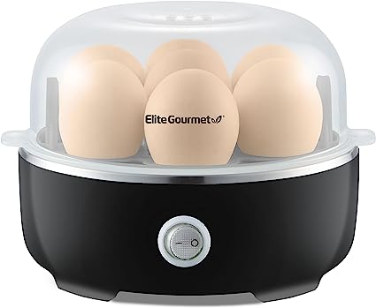 Elite Gourmet EGC115B Easy Egg Cooker Electric 7-Egg Capacity, Soft, Medium, Hard-Boiled Egg Cooker with Auto Shut-Off, Measuring Cup Included, BPA Free, Classic Black