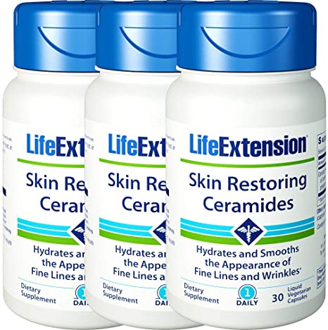 Life Extension Skin Restoring Phytoceramides w/ Lipowheat 3-Pack Deal (90 Capsules Count)