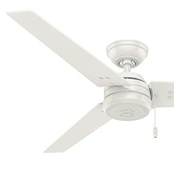 Hunter Fan 52 inch Outdoor Industrial Ceiling fan in Matte Black, 3-Blade (Renewed) (Fresh White)