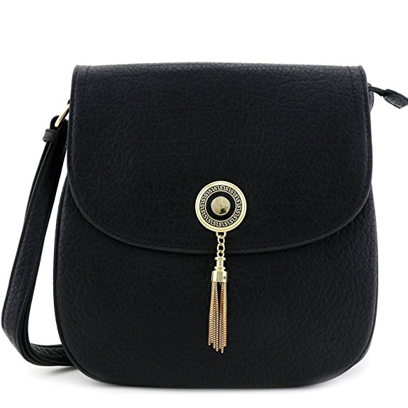 Double Compartment Metal Tassel Accent Crossbody Bag with Flap Top