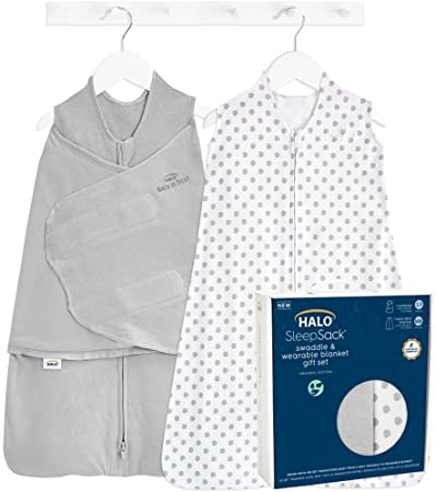 HALO Sleepsack Swaddle and Wearable Blanket Organic Cotton Gift Set, Cloud