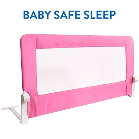 Tatkraft Guard Baby Bed Rail Foldable 120 cm Easy Fit Baby Safety Tall Bed Guard Rail for Toddlers/Kids/Children, Pink Color, Sturdy and Solid