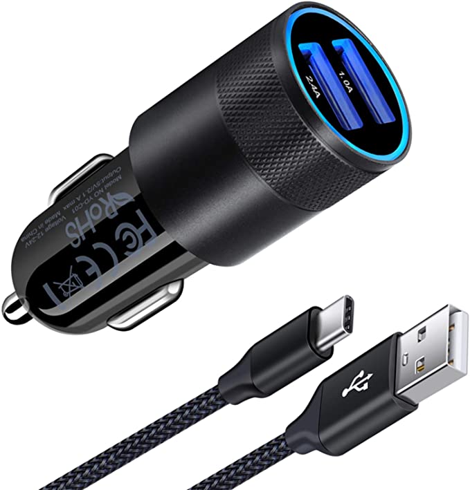 AILKIN Samsung Car Charger, 3.4A Dual Port Fast USB C Car Charger Adaptor with 6.6Ft/2M USB C Cable for Samsung Galaxy S20/S20 Ultra/S10/S9/S8, Note 10/9/8, Xiaomi, HTC, Sony, Motorola, LG