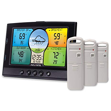 AcuRite 02082M Home Temperature and Humidity Station with 3 Indoor/Outdoor Sensors, Full Color