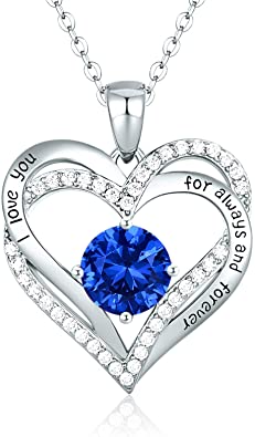 CDE Forever Love Heart Necklace 925 Sterling Silver Rose Gold Plated Birhtstone Pendant Necklaces for Women with 5A Cubic Zirconia Jewelry Birthday