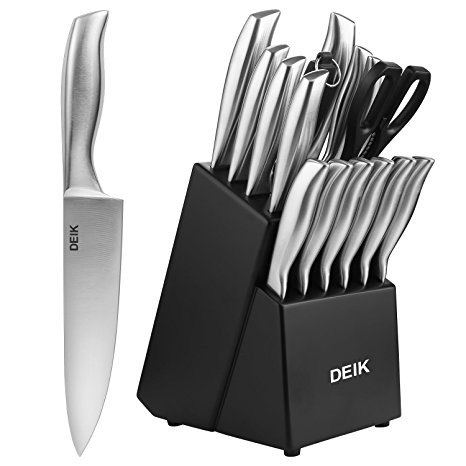 DEIK Classic Block Stainless Steel with Wooden Block Knife 16 Pieces Set