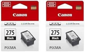 Canon PG-275 Black Ink Tank, Compatible to PIXMA TS3520, TS3522 and TR4720 Printers (Pack of 2)