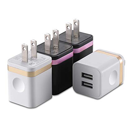 USINFLY USB Wall Charger, Charging Block 4-Pack 2.1A Dual Port USB Plug Power Adapter Charger Cube Compatible with iPhone Xs Max XR Xs X 8 7 6 Plus 5S, iPad, Samsung, LG, HTC, ZTE, Moto, Android More