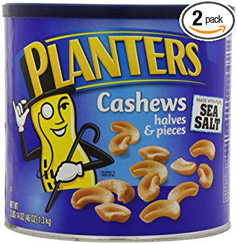 Planters Cashew Halves and Pieces made with Pure Sea Salt, 46-Ounce Tins (Pack of 2)