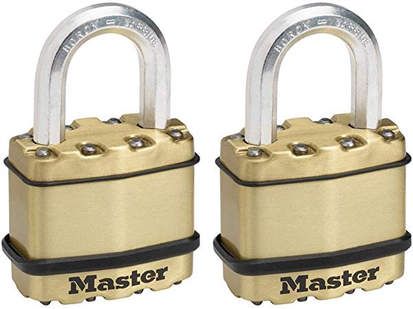 Pack of 2 zinc outdoor padlocks, brass finish, 45-mm anti-rust outer protection - high shackle - keyed lock