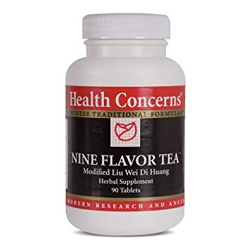Health Concerns - Nine Flavor Tea - Modified Liu Wei Di Huang Wan Chinese Herbal Supplement - Oral and Throat Health Support - with Rehmannia (Raw) Root - 90 Tablets per Bottle