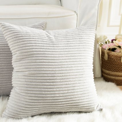 Home Brilliant Velvet Cushion Cover for Chair Supersoft Handmade Decorative Pillowcase, Light Grey, 18"x18"(45cm)