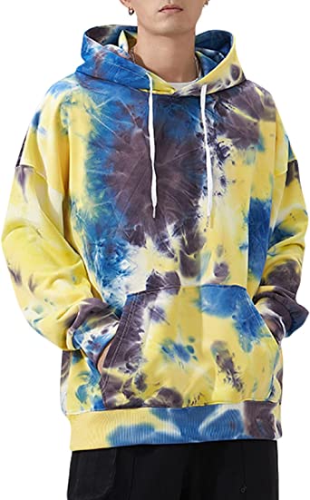 XIAOYAO Unisex Hooded pullover, Tie-dye Colourful sweatshirt Casual Long Sleeve Pullover