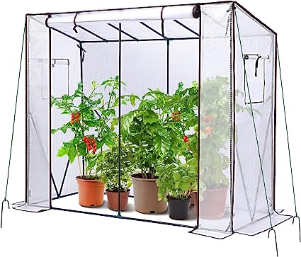 Ohuhu Tomato Greenhouse for Outdoors: Portable Green House Heavy Duty with Roll-Up Zippered Door PE Cover, Tall Plastic Greenhouses for Outside Small Winter Plants Shed for Backyard, 6.6x2.5x5.6 FT