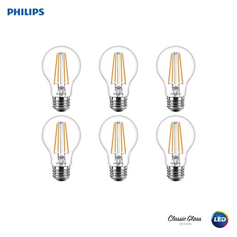 Phillips LED Dimmable A19 Light Bulb: 450-Lumen, 5000-Kelvin, 6-Watt (40-Watt Equivalent), E26 Base, Clear, Daylight, 6-Pack