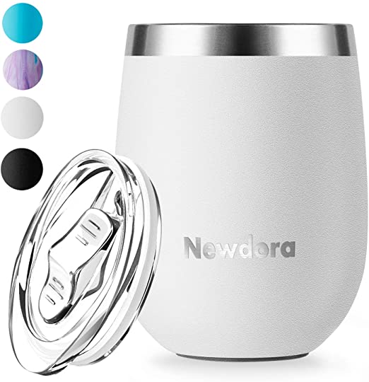 Newdora Travel Mug Reusable, Double Wall Stainless Steel Coffee Cup with Lid,Vacuum Insulation Mug,Milk Tea Cup,Cocktail Glass,Ice Cream Cup,13oz / 360ml, Available Straws(not Included)(White)