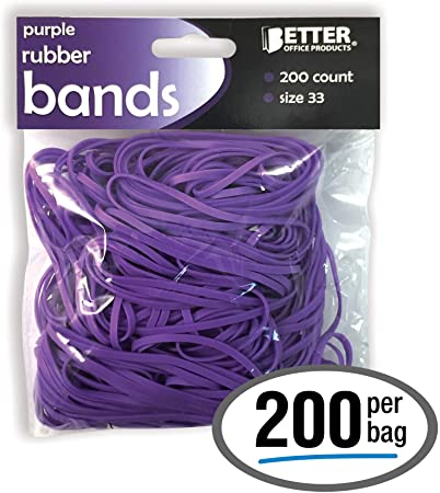 200 Purple Rubber Bands, by Better Office Products, Size 33, 200/Bag, Vibrant Purple Rubber Bands