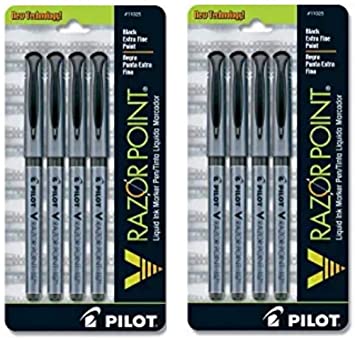 PILOT V Razor Point Liquid Ink Markers, Extra Fine Point, Black Ink, 2 Set of 4-Pack (11025)