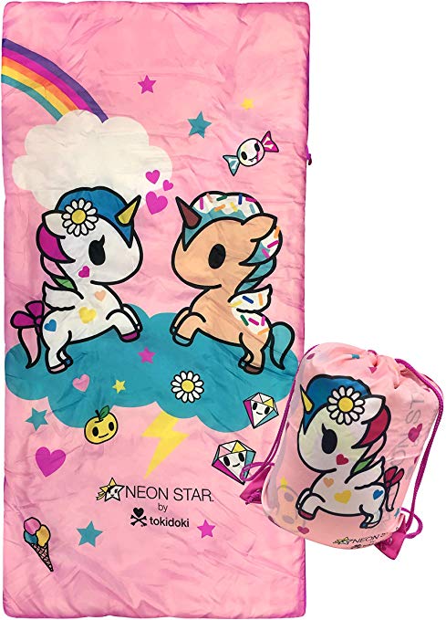 Jay Franco Tokidoki Neonstar Unicorno in The Clouds Slumber Sack - Cozy & Warm Kids Lightweight Slumber Bag/Sleeping Bag - Featuring Stellina and Dolce (Official Tokidoki Product)