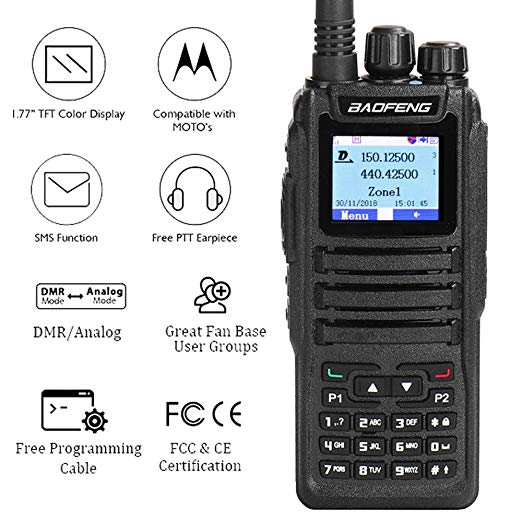Baofeng DM-1701 Dual Band Dual Time Slot DMR/Analog Two Way Radio, VHF/UHF 3,000 Channels Ham Amateur Radio w/Free Programming Cable, Charger and PTT Earpiece, 2019 New Version