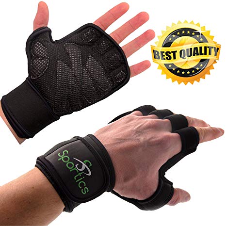 Crossfit Weight Lifting Gloves with Wrist Support for Gym Workout, Cross Training, Fitness, WOD, Pull Ups & Weightlifting. Strong Grip & Full Palm Protection, Wrist Wraps. Suits Both Men & Women