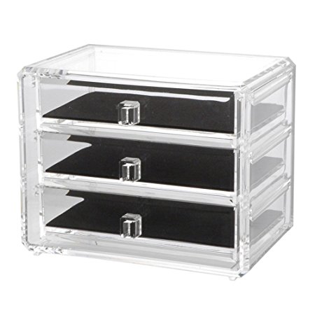 Deluxe 3-drawer Jewelry Chest or Cosmetic Organizer with Removable Drawers and Liners