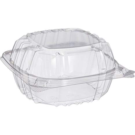 Small Clear Plastic Hinged Food Container 6x6 for Sandwich Salad Party Favor Cake Piece (Pack of 50)