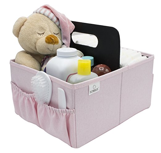 Sorbus Baby Diaper Caddy Organizer | Nursery Storage Bin for Diapers, Wipes & Toys | Portable Car Storage Basket | Changing Table Organizer | Great Baby Shower Gift Basket (Pink)