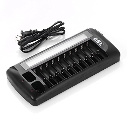 EBL Smart Individual 12 Bay/Slot AA AAA 9V Battery Charger With LCD for Rechargeable Batteries New Edition