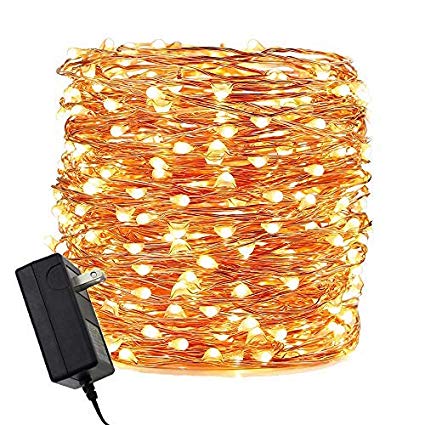 ER CHEN LED String Lights Plug in, Warm White Copper Wire Starry Fairy Lights Decorative Lights with Adapter for Christmas Party Wedding(165ft/50m 500LED)