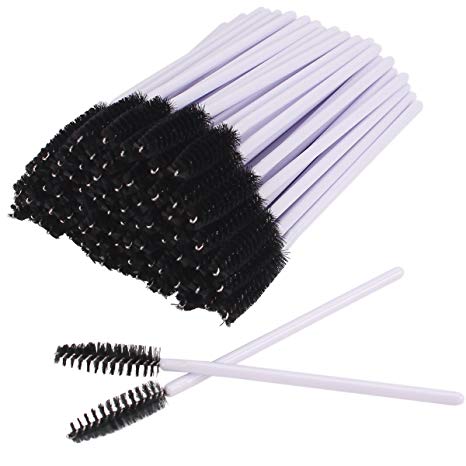 AKStore 100 PCS Disposable Eyelash Brushes Mascara Wands Eye Lash Eyebrow Applicator Cosmetic Makeup Brush Tool Kits (White-Black)