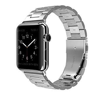 U191U Band for Apple Watch 42mm Stainless Steel Wristband Metal Buckle Clasp iWatch Strap Replacement Bracelet for Apple Watch Series 3/2/1 Sports Edition (Silver, 42MM) …