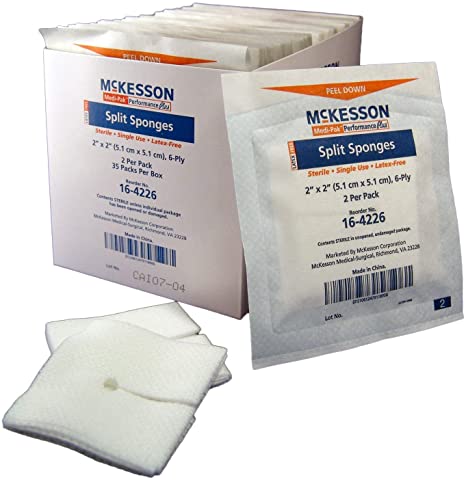 McKesson Performance Plus Gauze Split Iv Sponge 6Ply Sterile 2"X2" - Box of 35 - Model 22352000